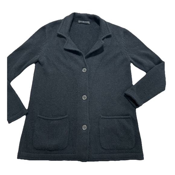 Peruvian Connection Women’s M Baby Alpaca Black Cardigan Sweater Coat Soft Fuzzy - Picture 1 of 6